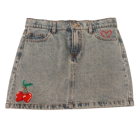 Forever 21 Other - Forever 21 Girls Blue Jean Shorts - Size 13/14, Hearts & Cherries Design